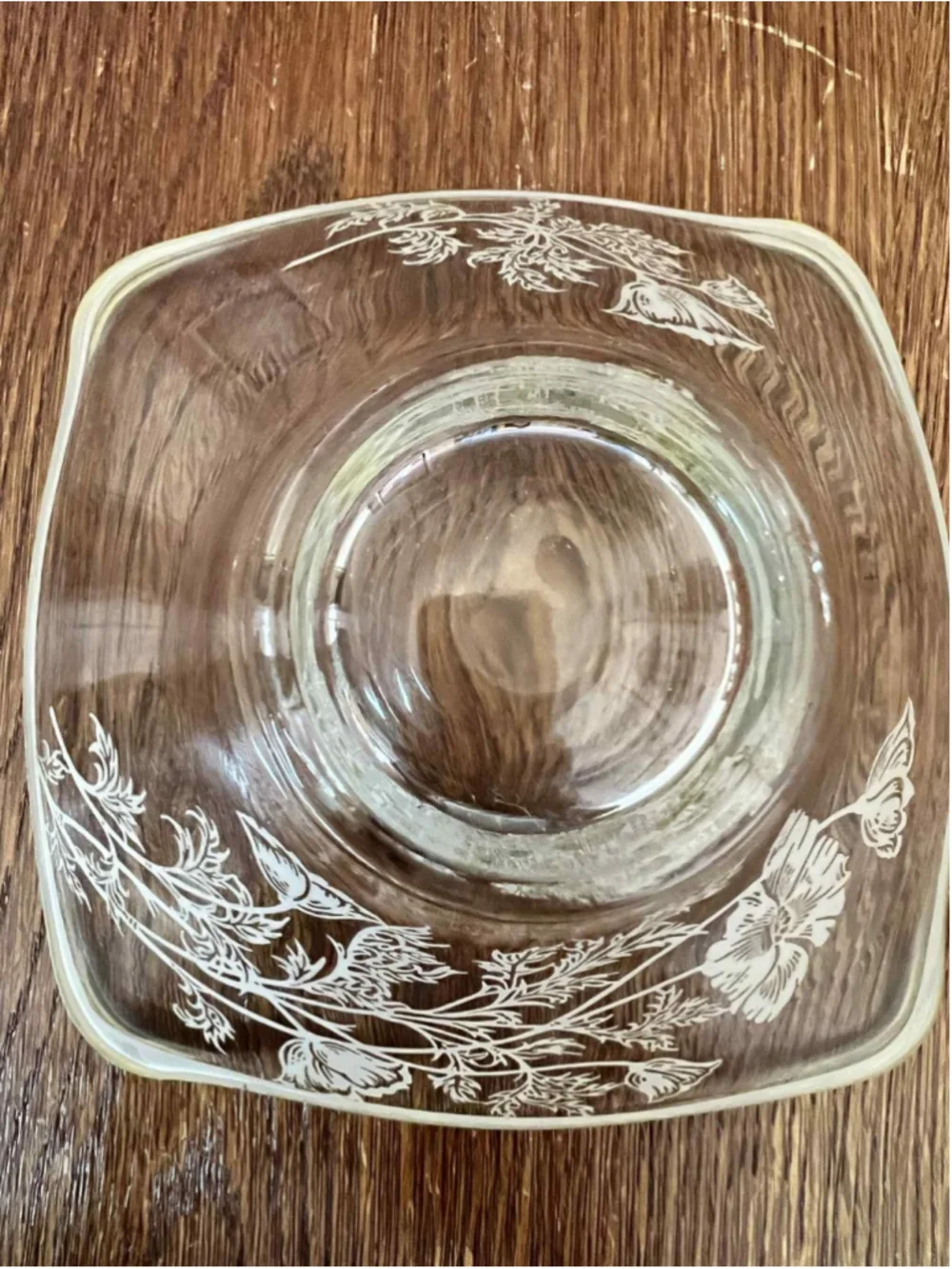 Square Glass Bowl Candy Dish Silver 6in Poppy Pattern Footed Vintage EUC